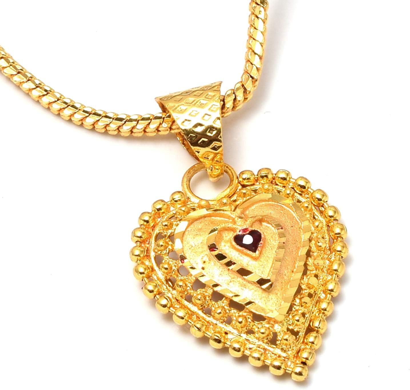 Pendant with Chain Heart/Dil, Fish/Machli, Single Stone Ad Cz Meena Work Gold Plated Alphabet Locket Jewelry For Women