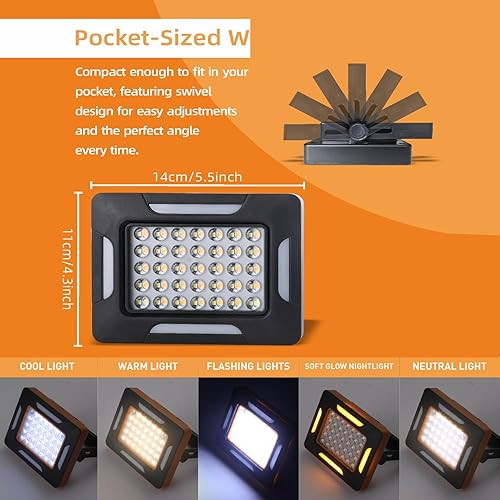 Miniatura 8 de Luces LED solares portátiles para acampar con regulador magnético, linterna solar recargable de 2000 lm con soporte, IP67 a prueba de agua, 5 modos