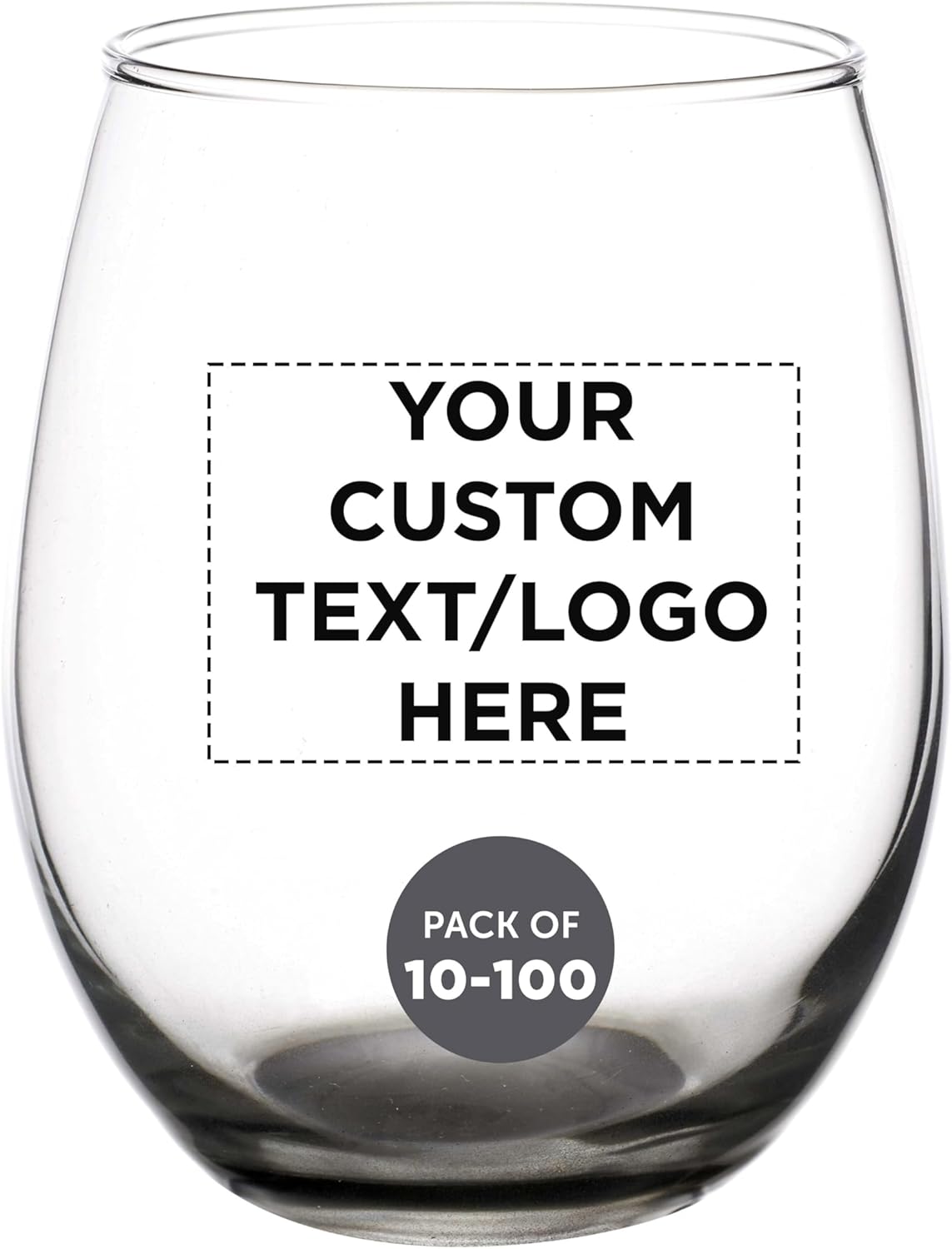 Custom Stemless Wine Glasses in Bulk by ARC Perfection, 15 oz, 10/50/100 pack, Personalized Text, Logo, Red or White Wine Glass - Blue