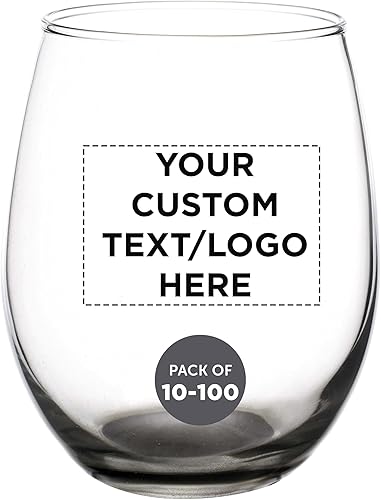 Copas de vino personalizadas sin tallo a granel por ARC Perfection, 15 onzas, paquete de 100, texto personalizado, logotipo, juego de copas de vino
