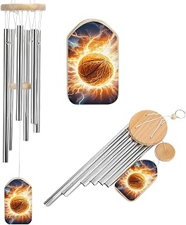 Basketball and Thunderbolt Wind Chime with 6 Aluminum Tubes Outside Windchimes Garden Hanging Decor