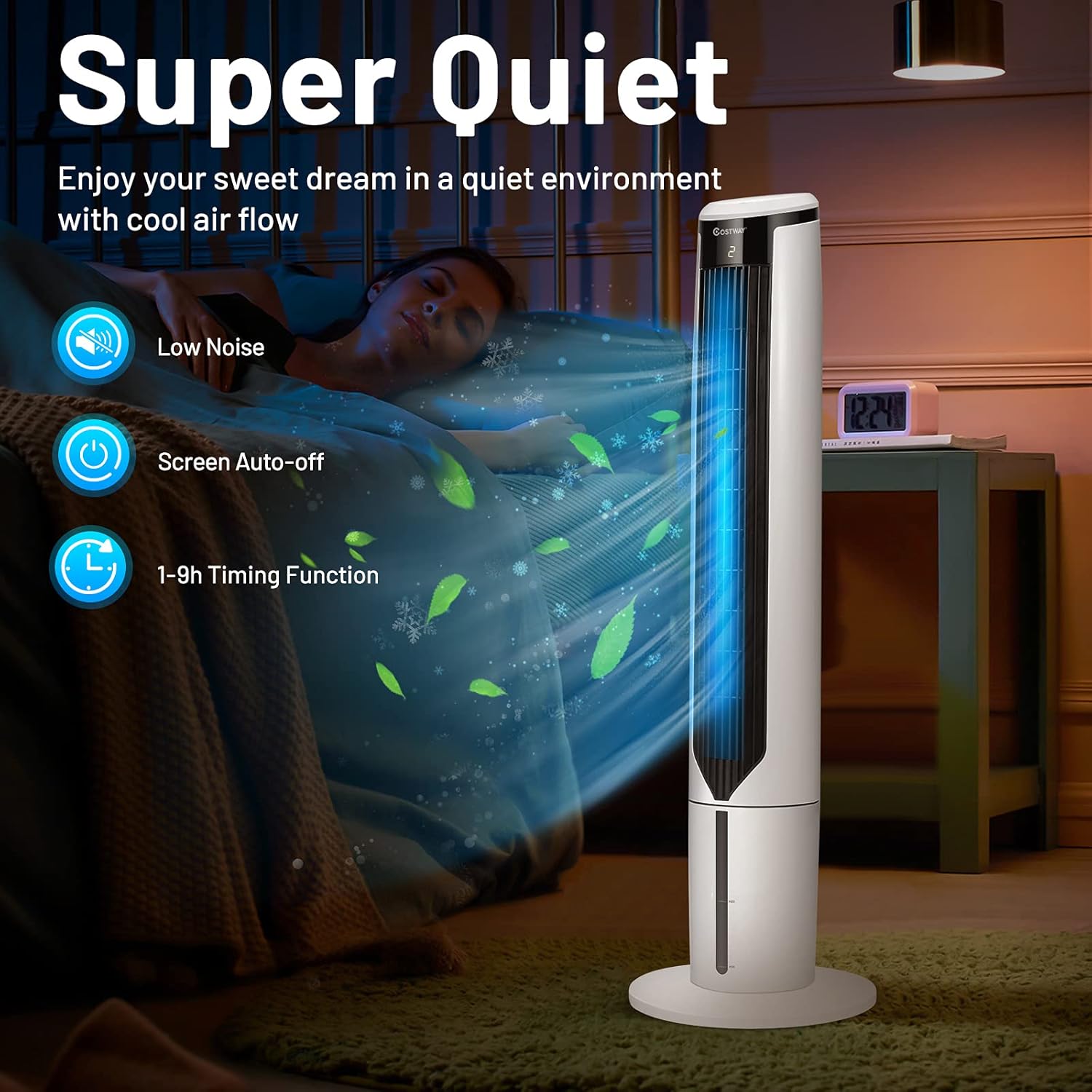 COSTWAY Portable Evaporative Air Cooler for Room, 41 Inches Cooler with Remote Control, 70° Oscillating Floor Swamp Cooler with 4 Ice Packs, 9H Timer Bladeless Air Cooler for Bedroom Room Home Office