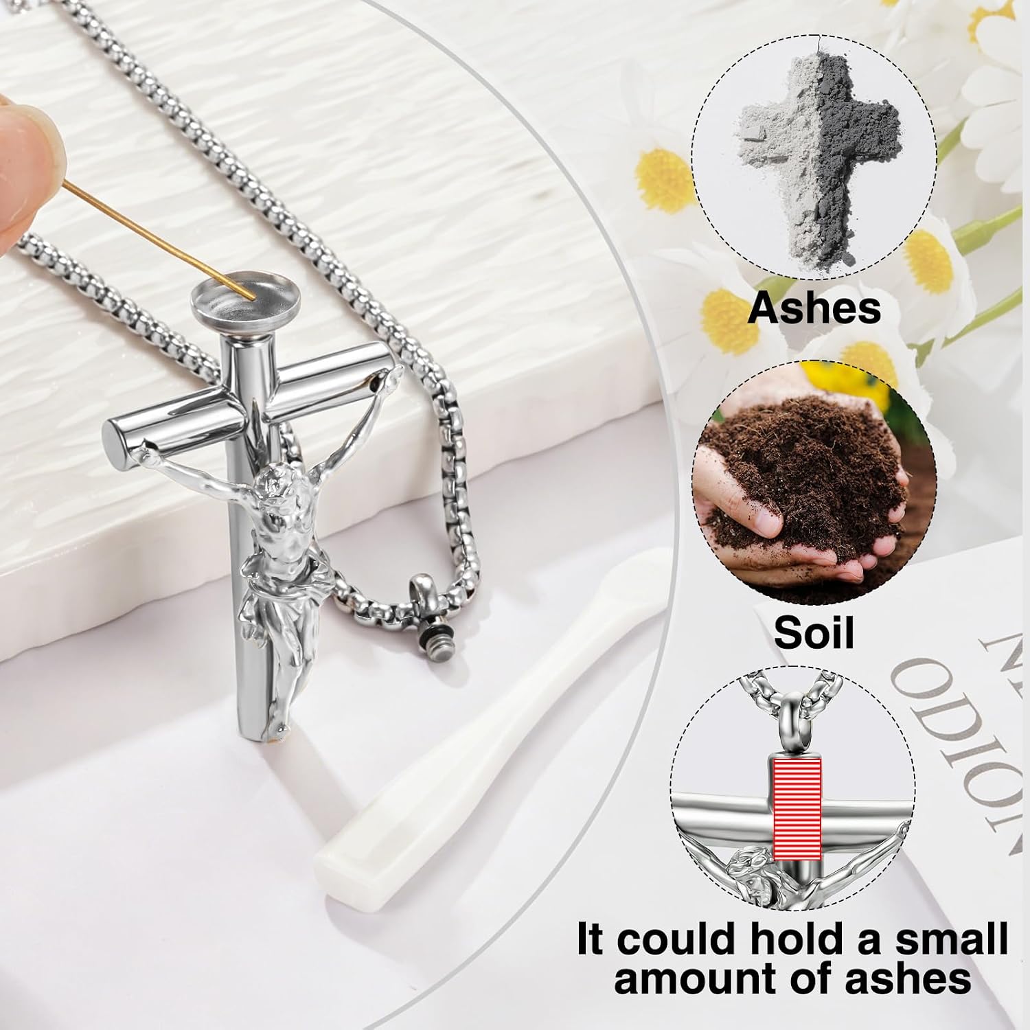Jesus Urn Necklace for ashes for Men Women Stainless Steel Cremation Jewelry for Ashes for Memorial