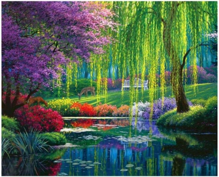 Wzxzf DIY oil painting weeping willow Paint By Numbers For canvas adult children decoration gift set acrylic paint frameless 16x20 inch(frameless)