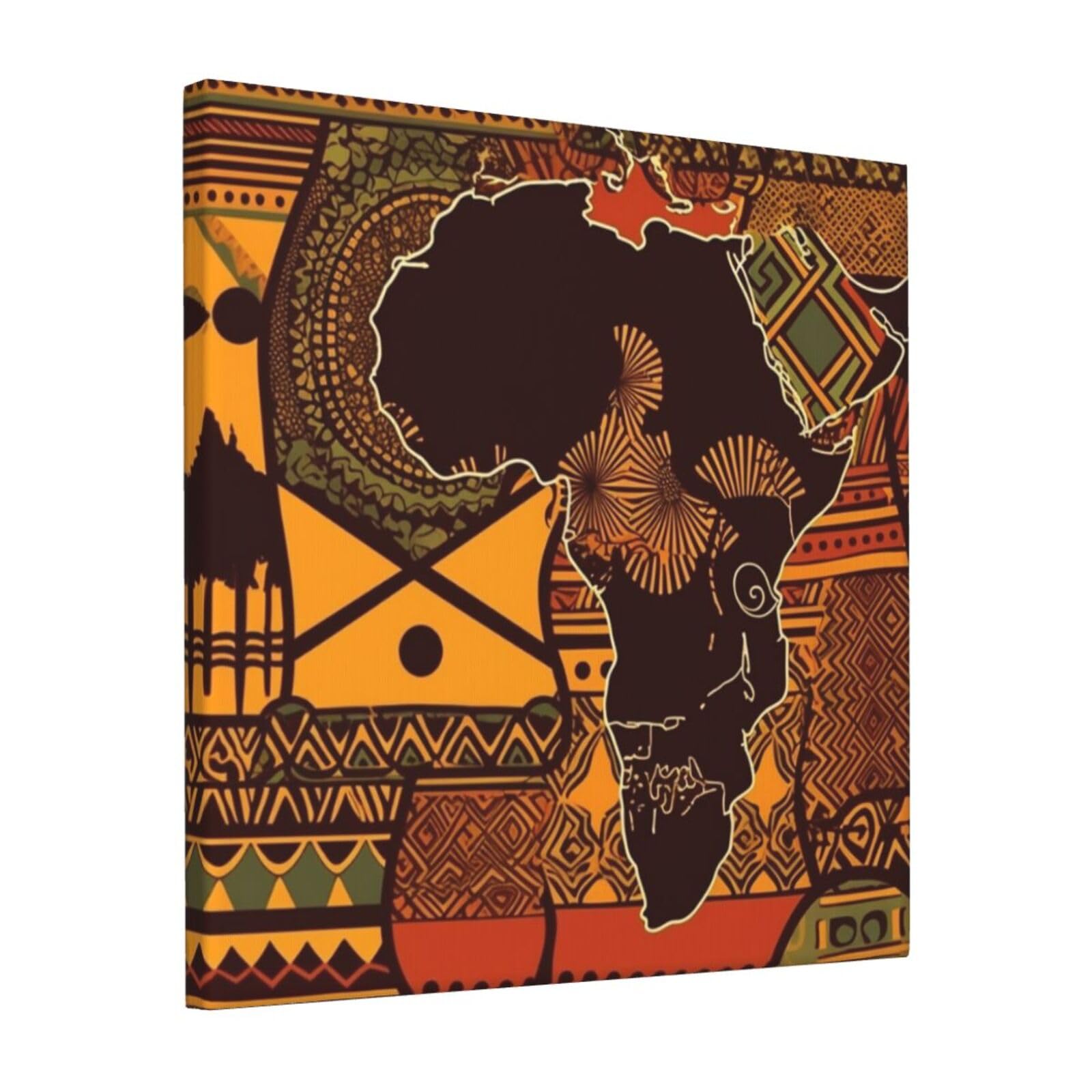 KLOPH African Map Ethnic Pattern Canvas Wall Art for Living Room 12"x12" Modern Artwork Painting for Bathroom Hanging Canvas Prints Aesthetic Wallart for Bedroom Kitchen Office Wall Decor
