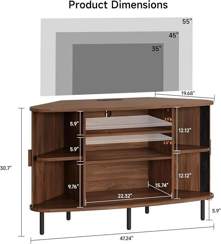 ComfyCorner 47" Corner TV Stand, Corner Cabinet with Sliding Door, Walnut image 2