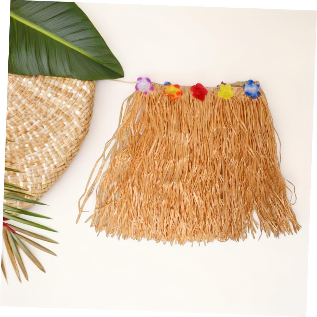 2pcs Hawaiian Grass Table Skirt Flowers Luau Party Decorations for Beach Birthday Events Unique Tropical Theme Decor