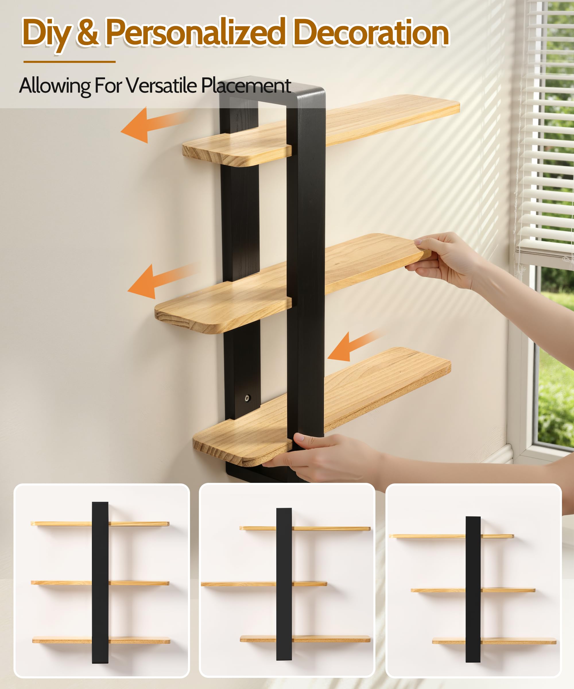 Amazon｜SUMGAR ウォールシェルフ 木製 (C)｜オープンシェルフ・ラック