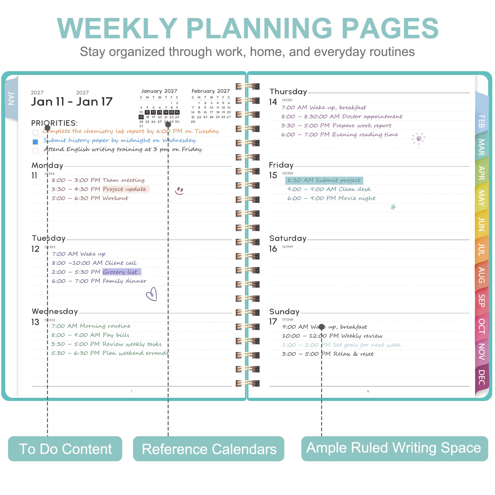Planer 2027, Wochen- und Monatskalenderbuch, JAN 2027 - DEC 2027