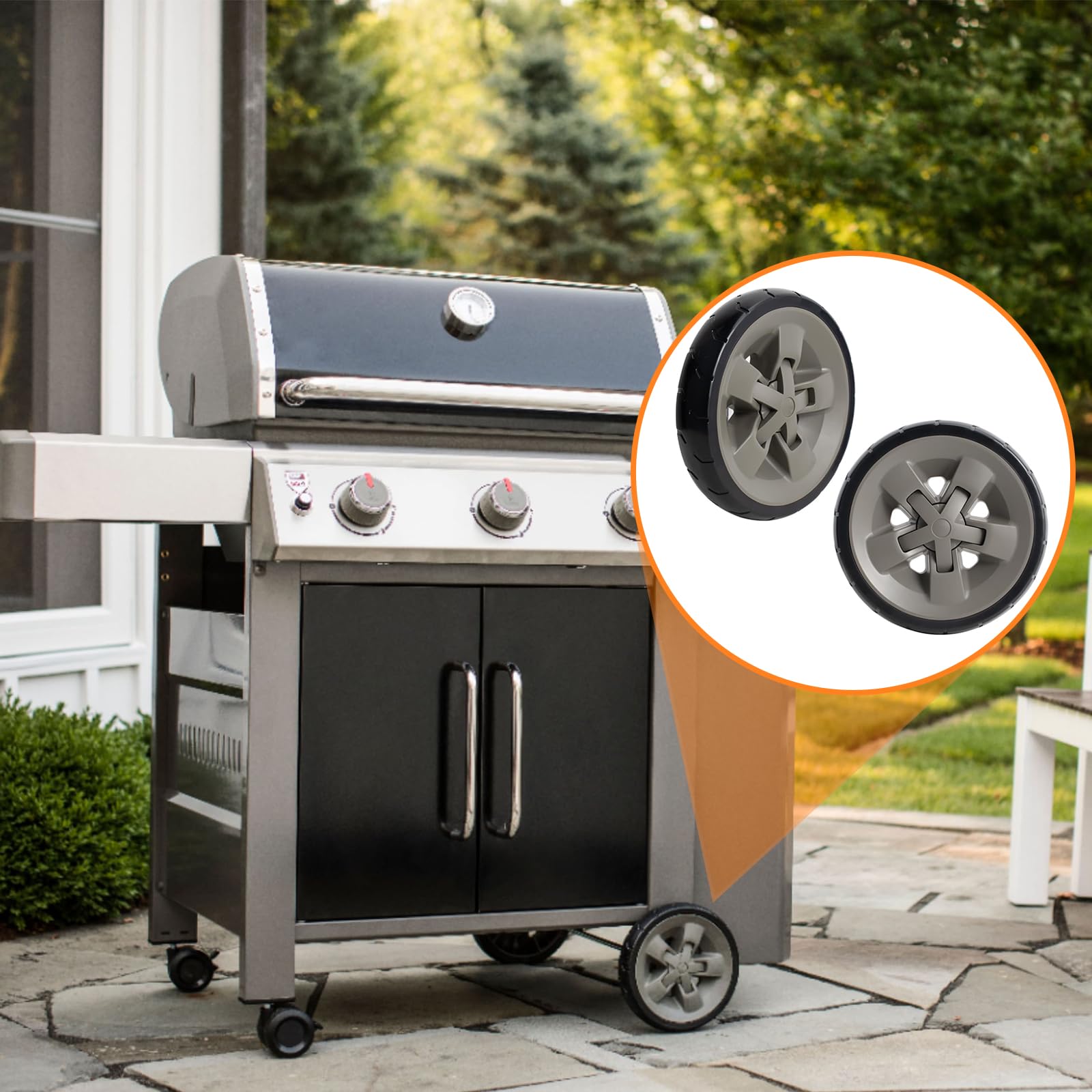 67445 Ruote per griglia Weber Genesis II e Genesis II LX 300 200 400 600, ruote in plastica da 8 pollici per ruote grill Weber, kit di 2 confezioni per ruote per griglia Weber