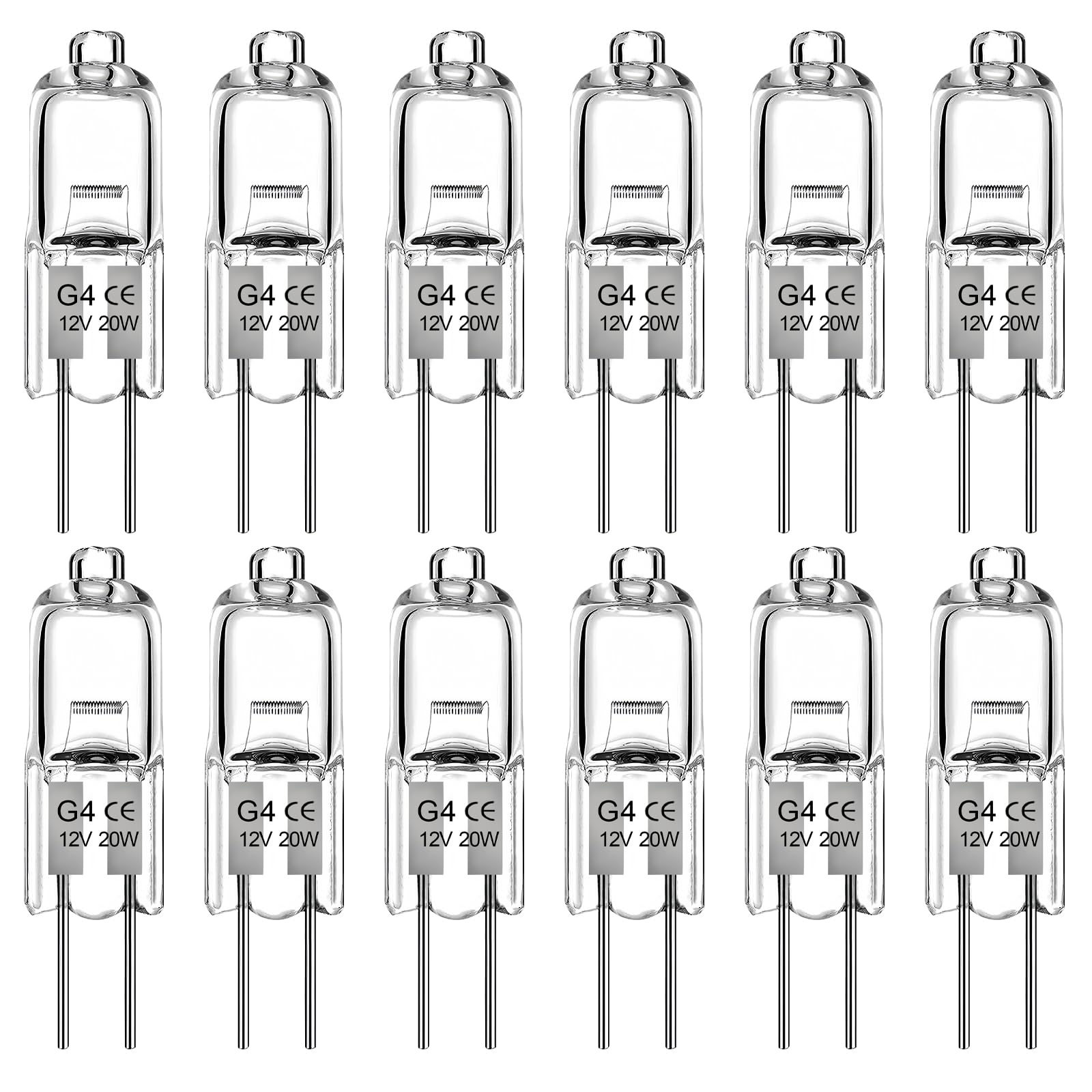 WinDerMo G4 Halogen Leuchtmittel 20W, Halogen 12V 20W 12 Stück, Kapsel 2 Pin Glühbirne, G4 Halogenlampen Warmweiß 2700K Dimmbar für Dunstabzugshaube, Schrank, Tischlampen, Deckenleuchten