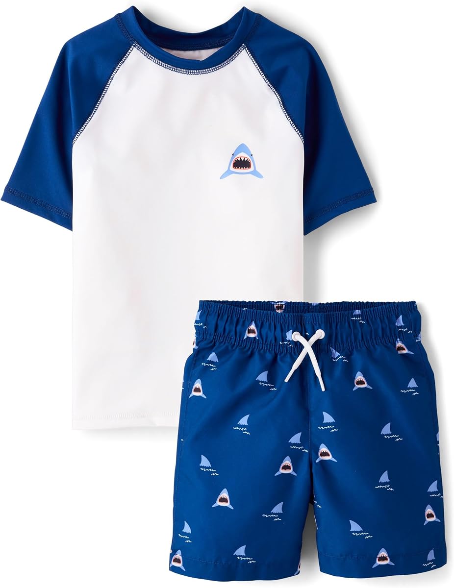 Boys' Short Sleeve Rashguard and Swim Trunk, 2-piece Set
