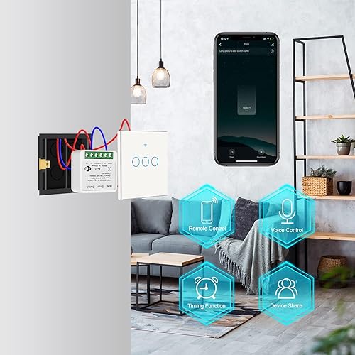 Miniatura 4 de Interruptor de luz inteligente WiFi, compatible con AlexaGoogle Home, control remoto de aplicación, control de voz, modo DIY, función de