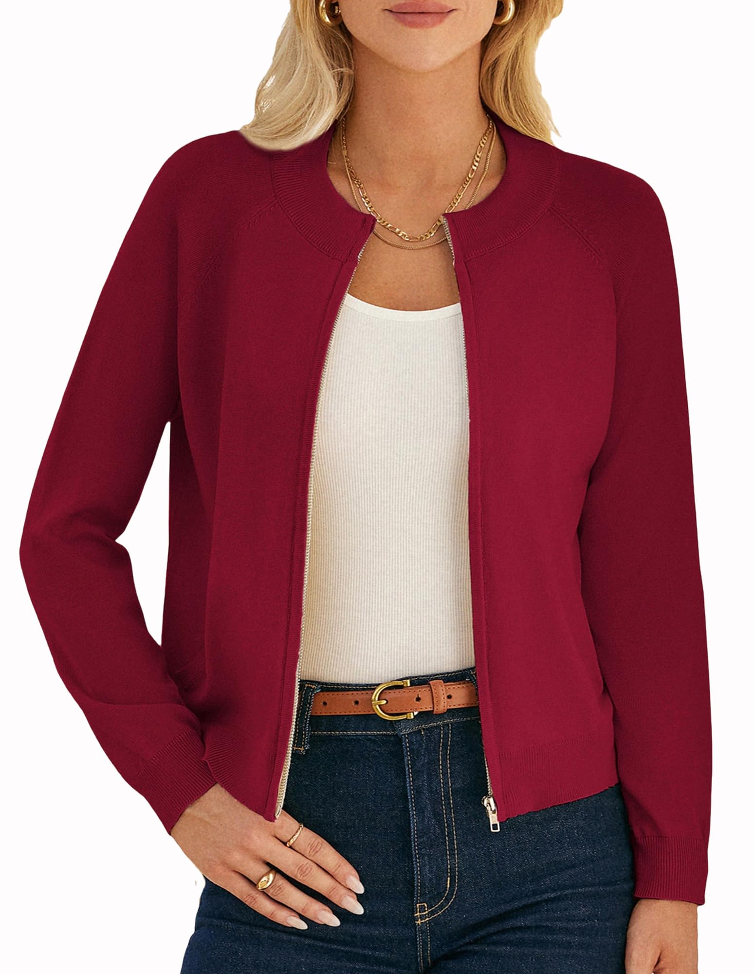 GRACE KARIN Womens Long Sleeve Zip Up Cardigan Sweaters Lightweight Fall Fashion Sweater Jacket Knitted Fall Clothes