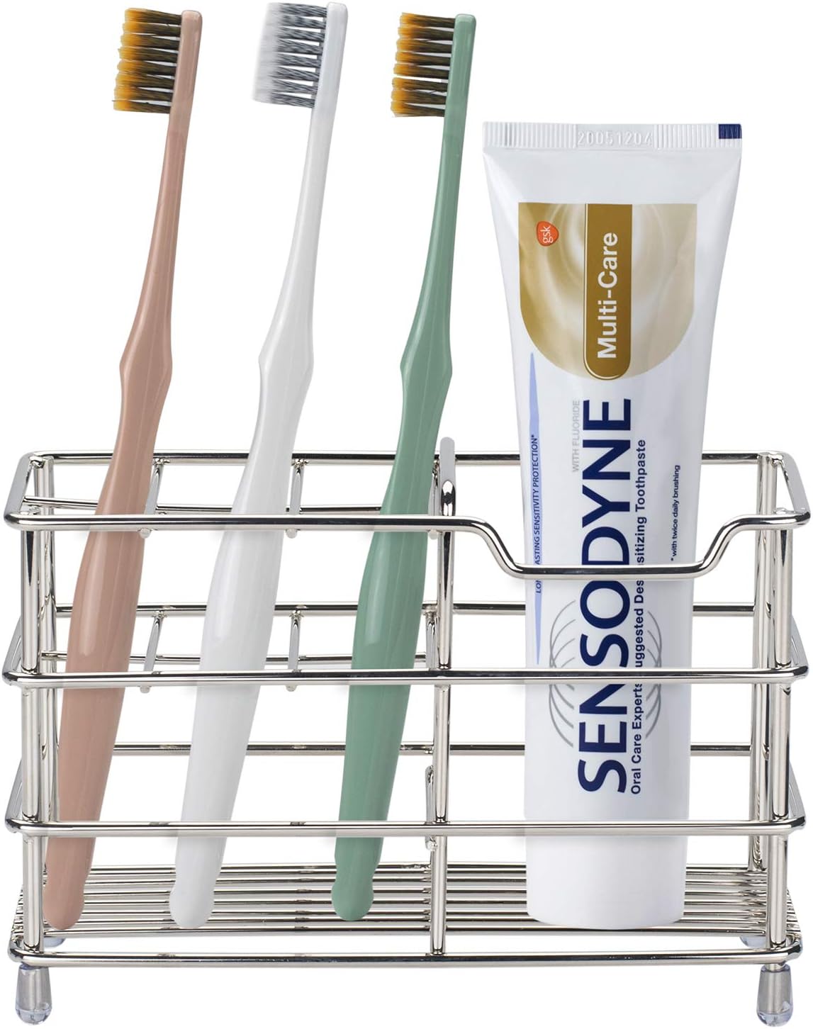 Amazer Toothbrush Holder, Stainless Steel Toothpaste and Toothbrush Holder with Multi-Functional 7 Slots, Stand Bathroom Organizer for Toothbrush, Toothpaste, Facial Cleanser, Comb, Nickel