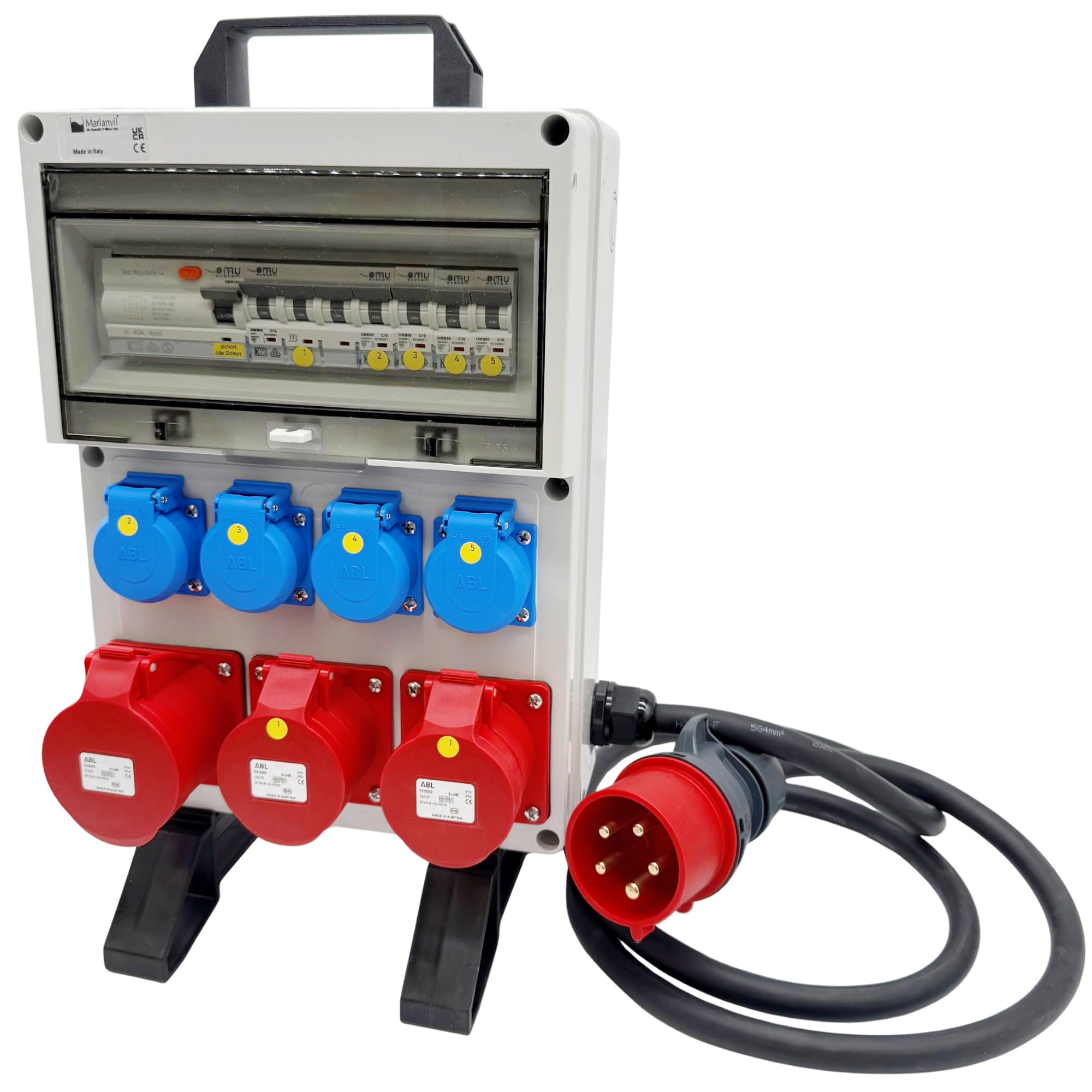 CEE Standverteiler SVT-1 32A Zuleitung Baustromverteiler 1x32A / 2x16A / 4x230V mit LS und FI