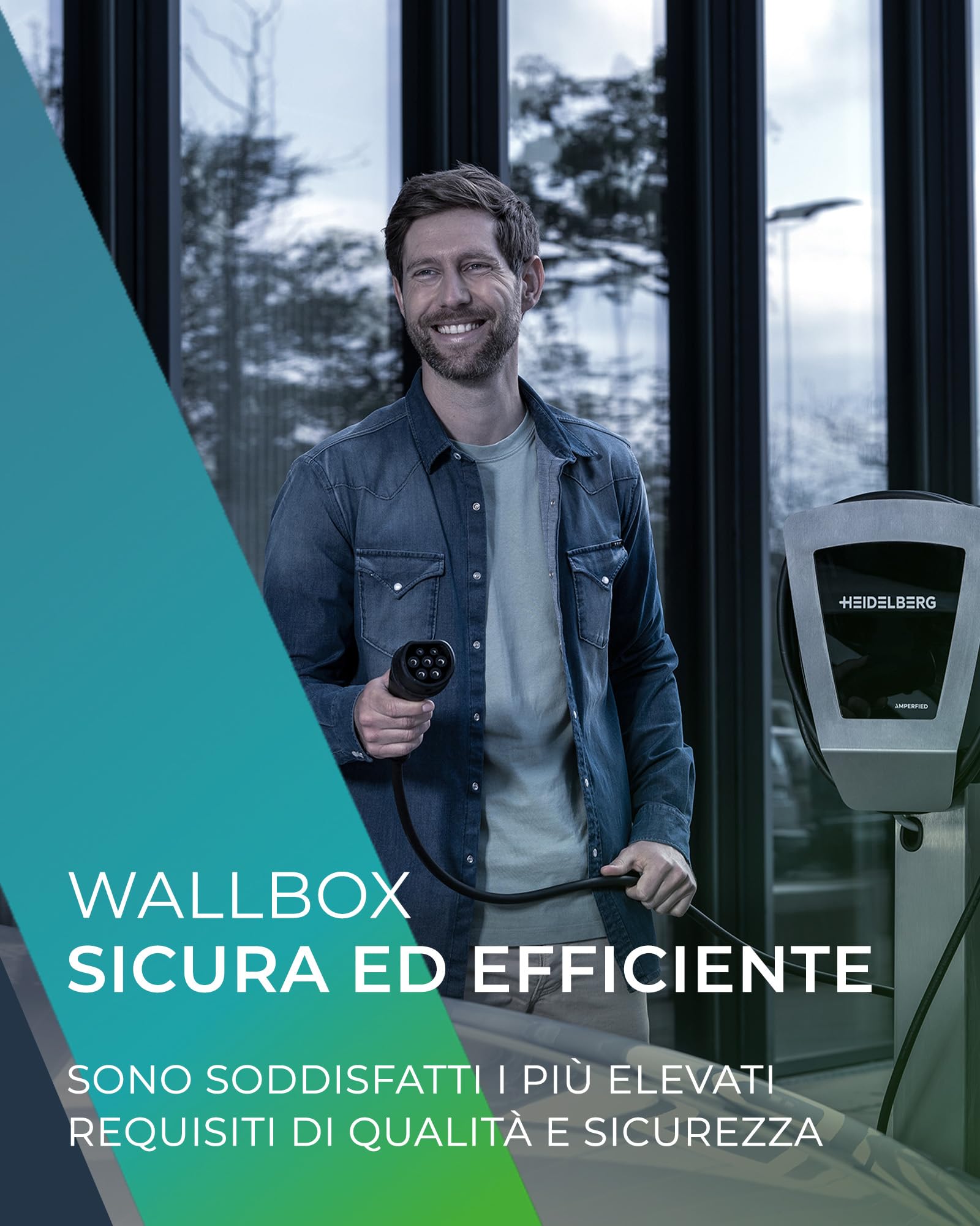 HEIDELBERG Amperfied Wallbox 11 kW con cavo di ricarica tipo 2 Stazione di ricarica Home Eco per auto elettroniche Cavo di ricarica 7.5 m Wallbox Made in Germany