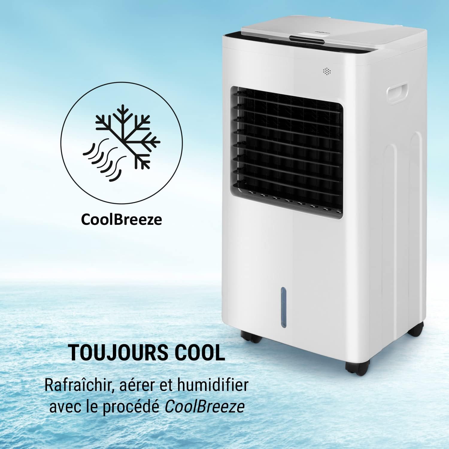 OneConcept Refroidisseur d'air avec refroidissement par eau, 3 en 1 refroidisseur d'air, humidificateur, climatiseurs mobiles avec 4 blocs réfrigérants, 75 W avec débit d'air de 400 m³/h — vue 5