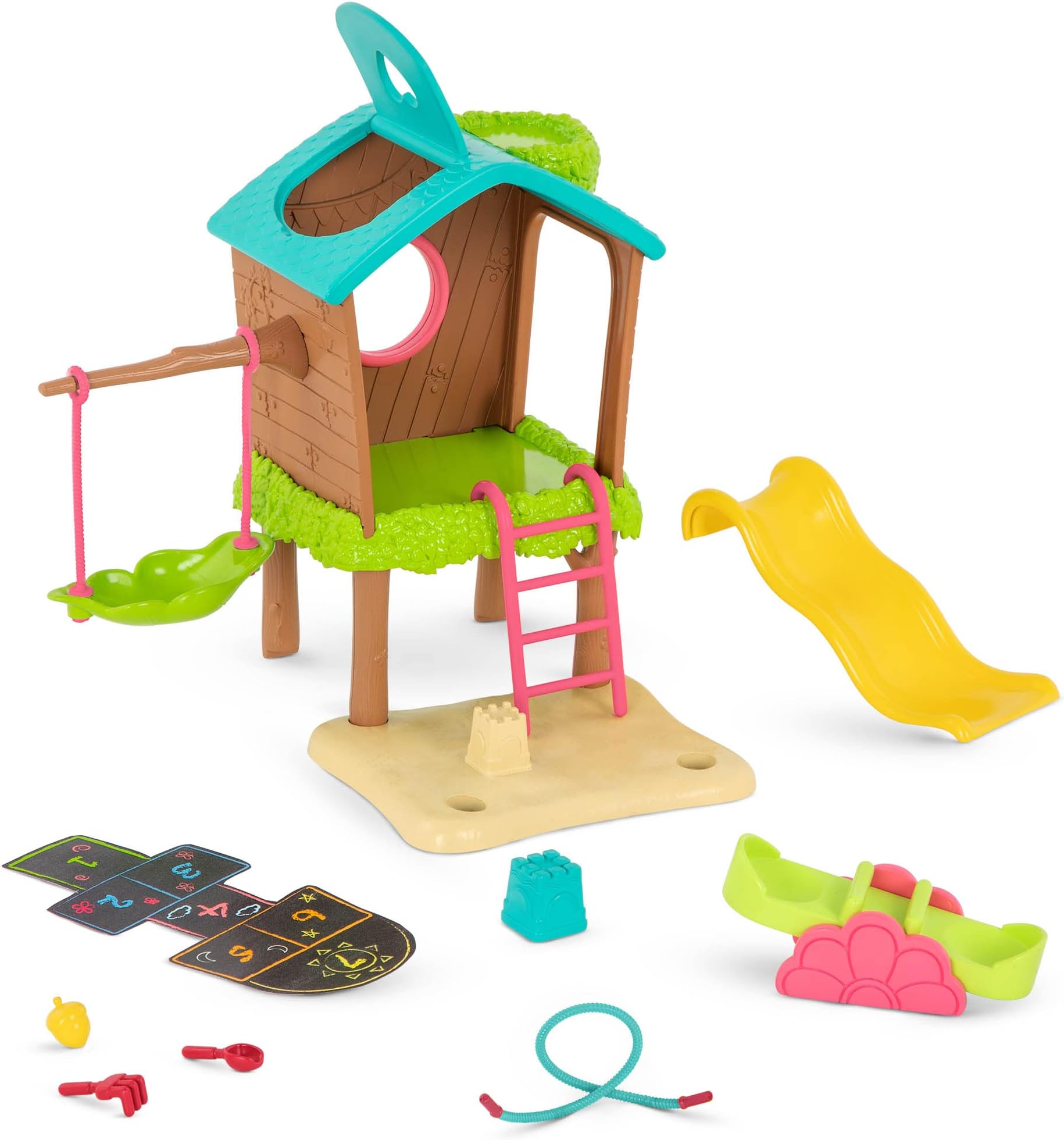 Li'l Woodzeez – 11 Pieces Tree House Playset for Doll Figures – Colorful Playhouse with Ladder, Swing & Accessories – Imaginative Pretend Play Toy for 3+ Years