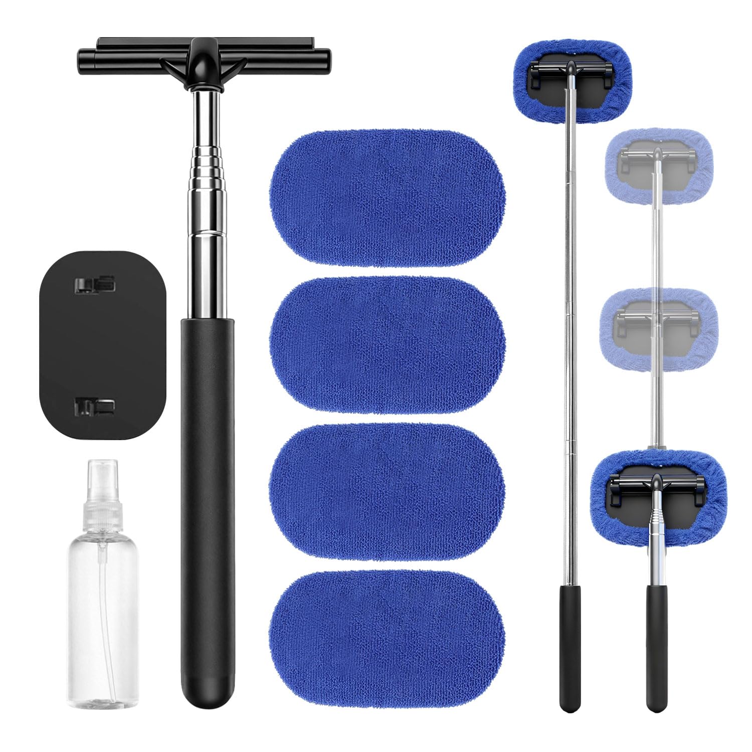 Kit Limpiador para Parabrisas Extensible (22-98.5cm) con Limpiaparabrisas de Inoxidable Cabezal del Limpiar Cristales Coche y Spray Bottle con 4 Paños de Fibra para Limpiar Retrovisores Parabrisas - 3