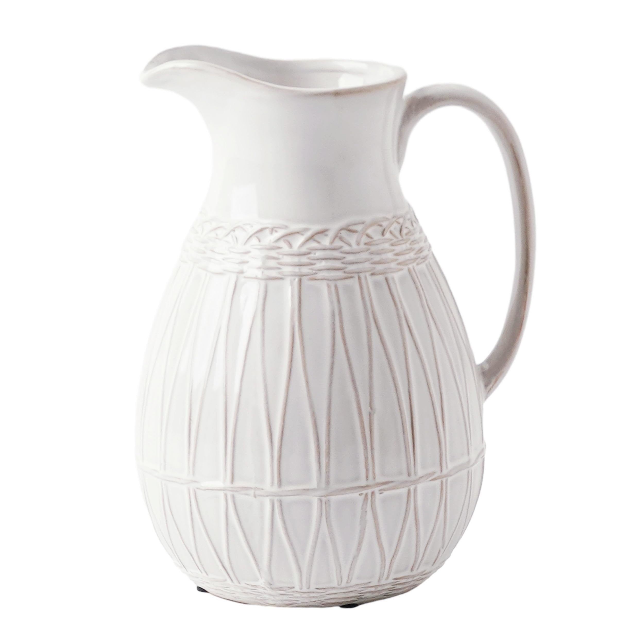 VICTOR & TERESA Small White Ceramic Pitcher Vase for Home Decor, 7.8'' Decorative Jug Vases Gift for Mom, Farmhouse Distressed Vases for Flowers, Pampas Grass, Table Centerpieces, Kitchen, Mantel