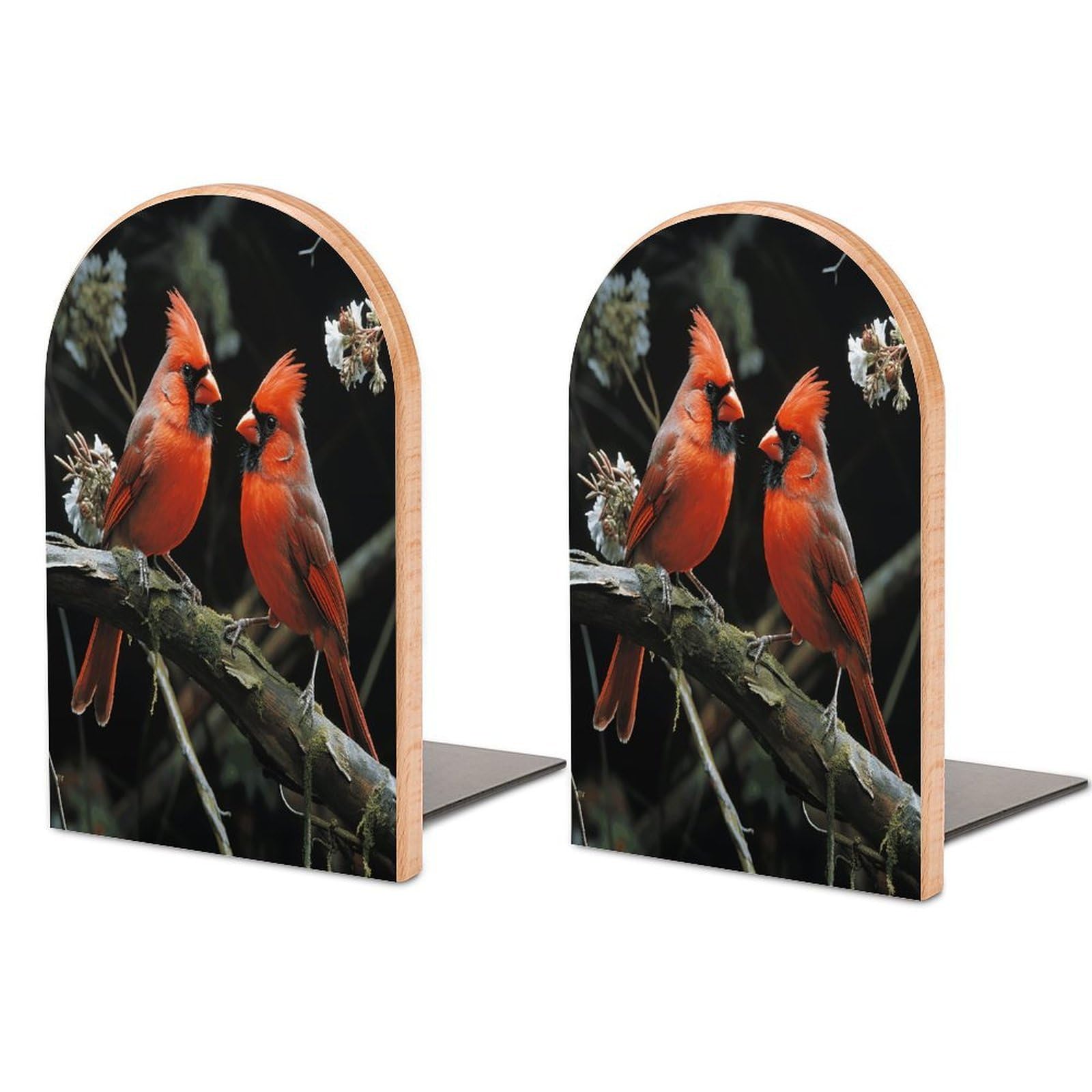Sujetalibros de madera de pájaros cardenales modernos y soportes universales de estantería