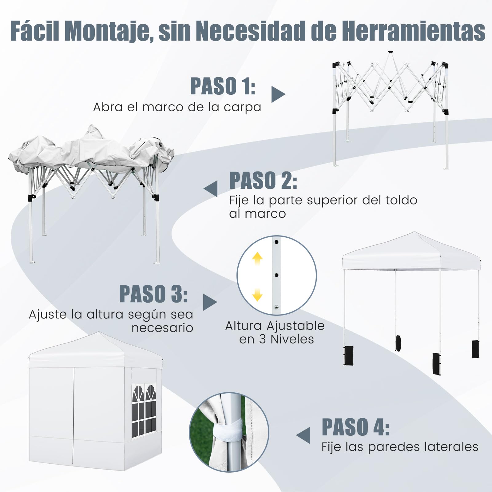 COSTWAY Carpa Plegable 2x2m, Pop up, Cenador de Jardín con 4 Paredes Laterales, Bolsa de Transporte, Pabellón Gazebo Exterior Patio Jardín Boda Fiesas Terraza Playa (Blanco)
