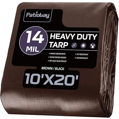 Tarp 10x20FT, 14 Mil Large Tarp, Tarps Heavy Duty Waterproof with Grommets Every 23.6", 420D Thick Plastic Tarp, UV Resistant Tear&Fade Resistant, Reinforced Edges for Outdoor Pool Camp Tent