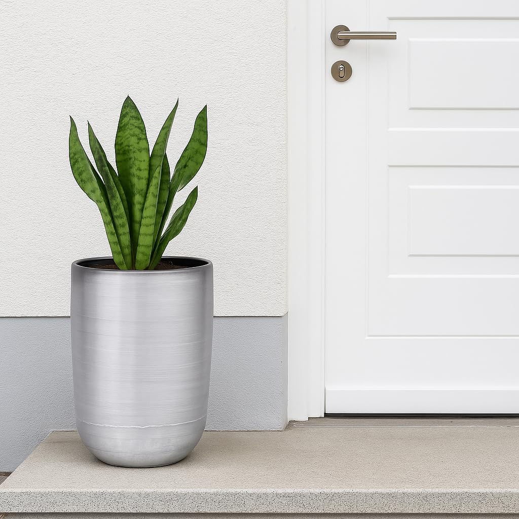 Marrakesch XXL aluminiowa donica na kwiaty, wazon podłogowy, 65 cm, srebrna, matowa | doniczka na rośliny, kolumna na kwiaty, 62 l, duża, okrągła, do użytku na zewnątrz i wewnątrz | doniczka na kwiaty