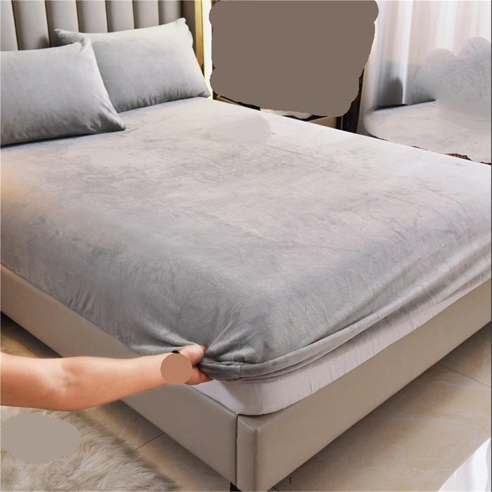 Sábana bajera ajustable de forro polar gris con banda elástica, protector de colchón impermeable suave de 200 x 200 cm + bolsillo de 25 cm de profundidad, ideal para mayor comodidad y durabilidad