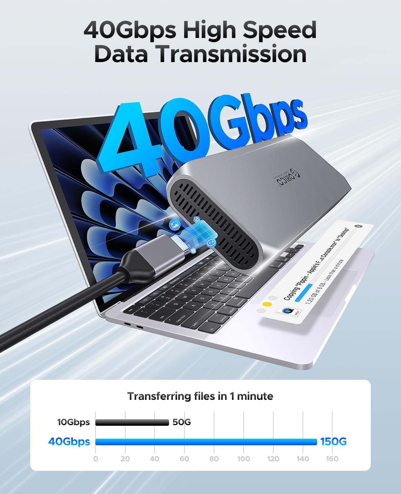 ORICO 40Gbps M.2 NVMe SSD Enclosure per Thunderbolt 4/3, NVMe Enclosure Support 2230 2242 2260 2280 (M Key), Compatibile per Thunderbolt 3/4 USB4/3.2/3.1/3.0/2.0, fino a 3100 MB/s