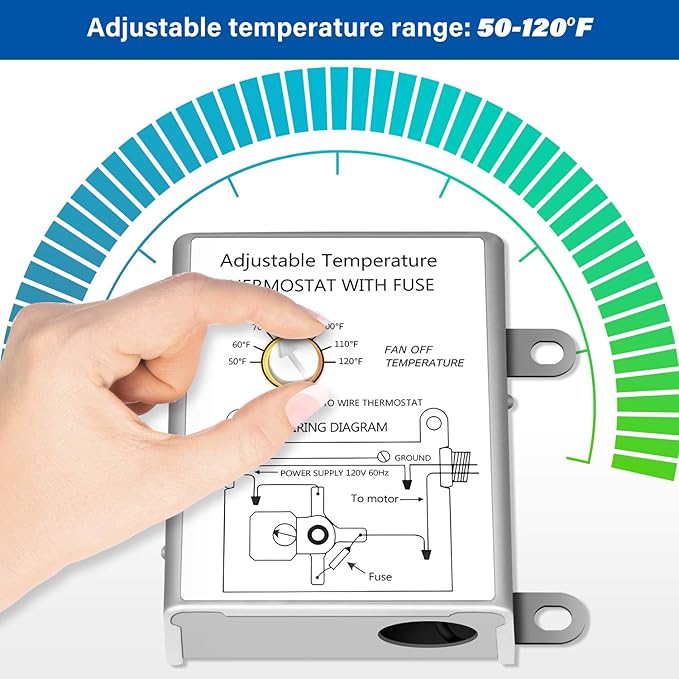 Ventilador de extracción iPower de 12 pulgadas con persianas de aluminio, alta velocidad (1620 RPM, 1800 CFM), color plateado, con termostato programable ajustable, paquete de 2 unidades miniatura 8