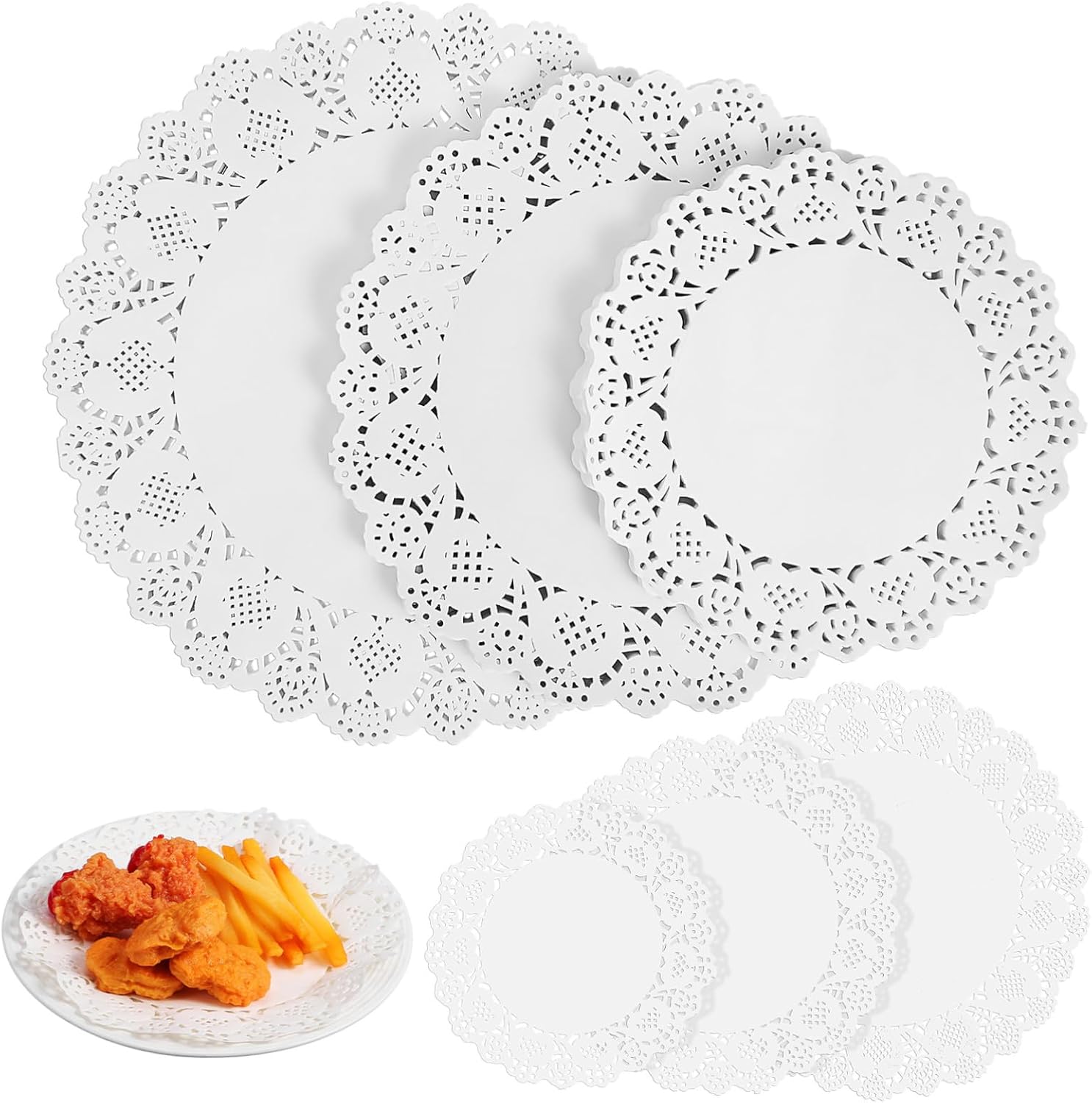 300 Pcs Lace Paper Doilies for Food Service Oil Absorbing Placemats for Desserts Cakes and Crafts Assorted for Home and Commercial Use