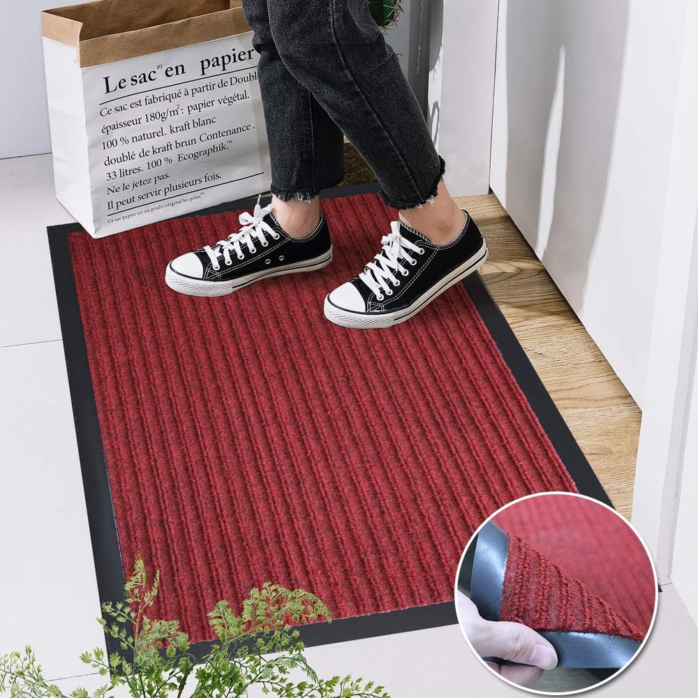 3AB Door Mat Outdoor Indoor, Non Slip Entrance Floor Mats, Shoe Scraper Rug, Ideal for Heavy Traffic Area (Front Door, Patio, Office, Welcome Mats) or Dog Crate Mat (Red, 19.5"x 31")