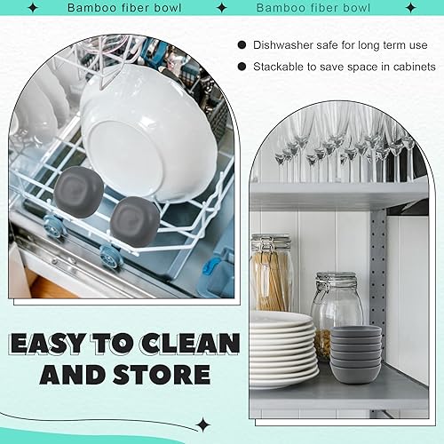 Miniatura 4 de Juego de 6 cuencos de fibra de bambú, cuencos de inmersión de preparación de 4.7 onzas, mini cuencos de plástico para salsa de postre reutilizables,