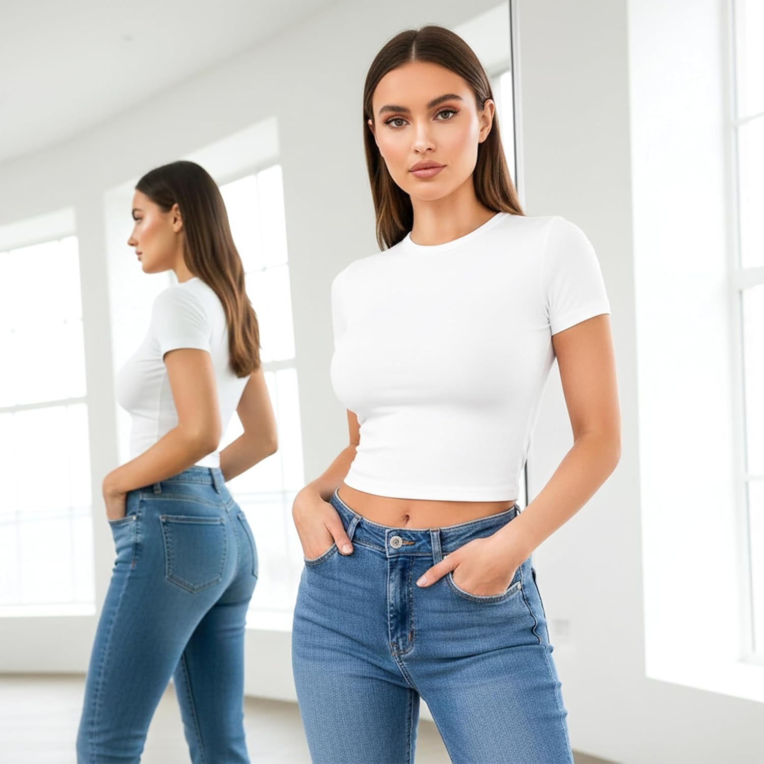 1 & 9 Crop Tops for Women Short Sleeve Round Neck Sexy Going Out Tops Cute Shirts Basic Tees for Women's Summer Y2k Fashion - Image 3