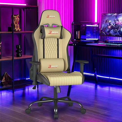 Miniatura 2 de Silla de videojuegos ergonómica y cómoda silla de oficina para juegos, altura ajustable con una base giratoria de 360° y reposacabezas (1002-beige)