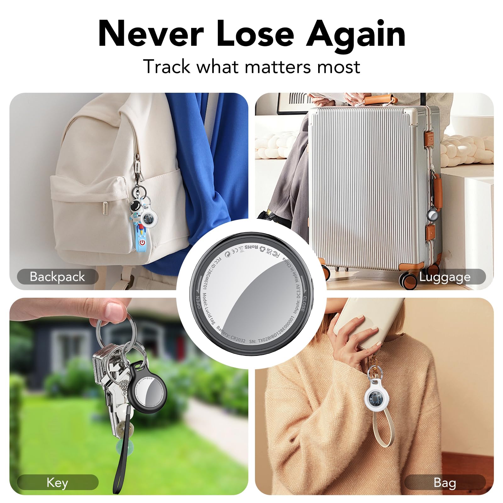 Air Tracker Tag Bluetooth Item Finder 2 Pack Black and White, Compatible with Apple Find My APP (iOS Only), 100dB Beep Tag, Replaceable Battery, Item Finder and Locator for Keys/Luggage/Bags/Wallets — view 8