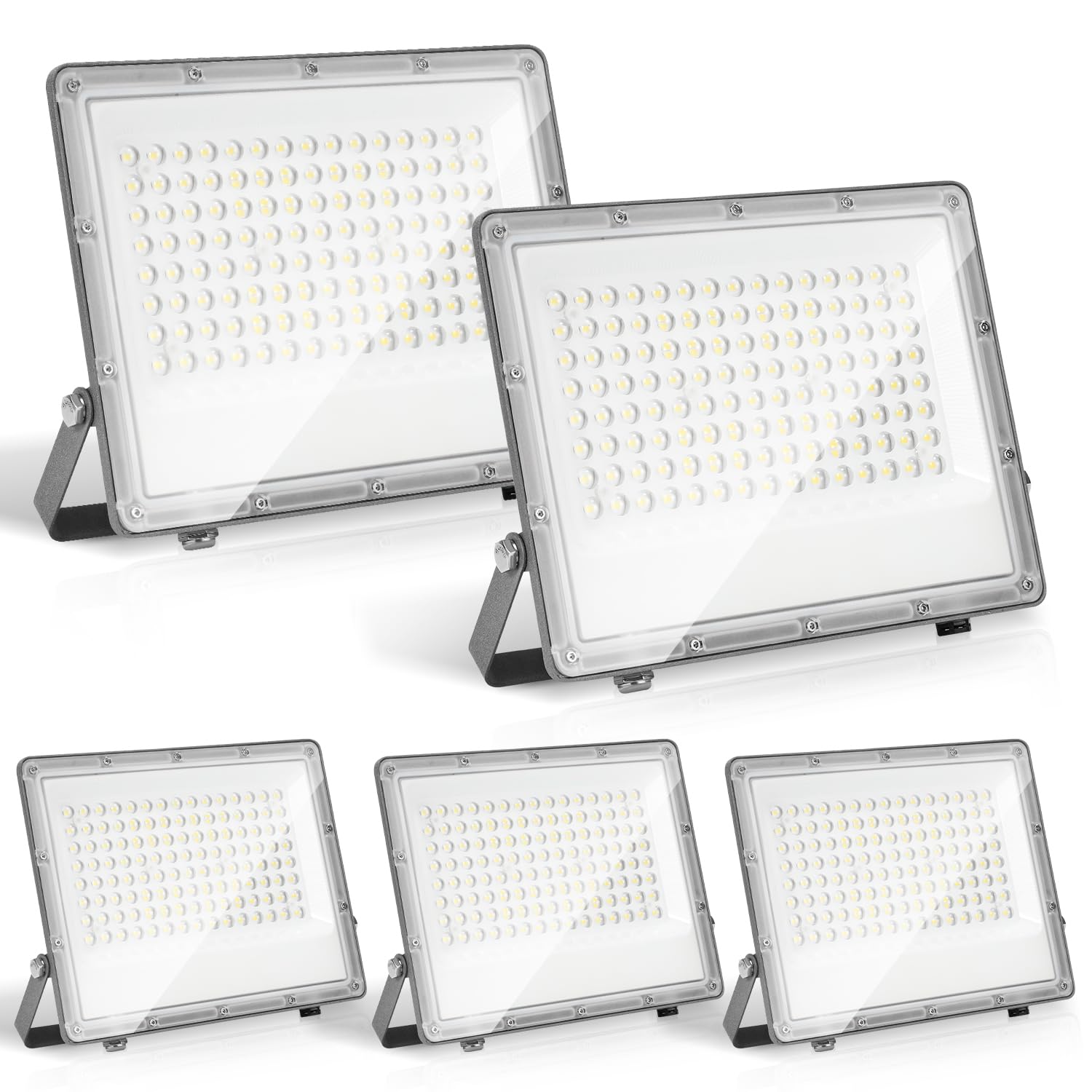 Herrselsam 100W LED Strahler Außen, 5 Stücke 6000K Kaltweiß LED Scheiwerfer Superhell 9900LM, Außenbeleuchtung IP65 Wasserfest Außenlampe für Hinterhof, Terrasse (Kein Stecker)