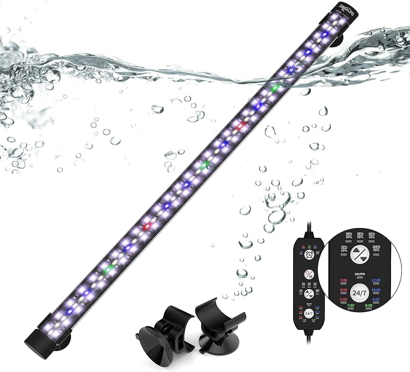 Luminária LED submersível para aquário SEAOURA SR-629 com ciclo 24/7 e espectro completo, 58,42 cm