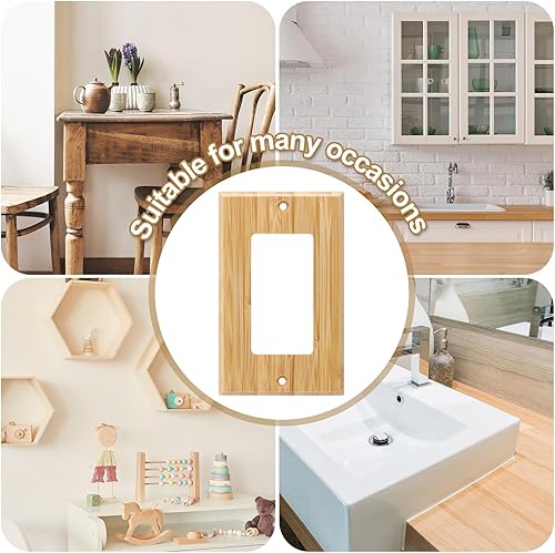 Miniatura 4 de Pinkunn 10 piezas de placa de interruptor de luz de madera maciza, cubiertas de salida de madera de bambú, placa decorativa de pared para el hogar