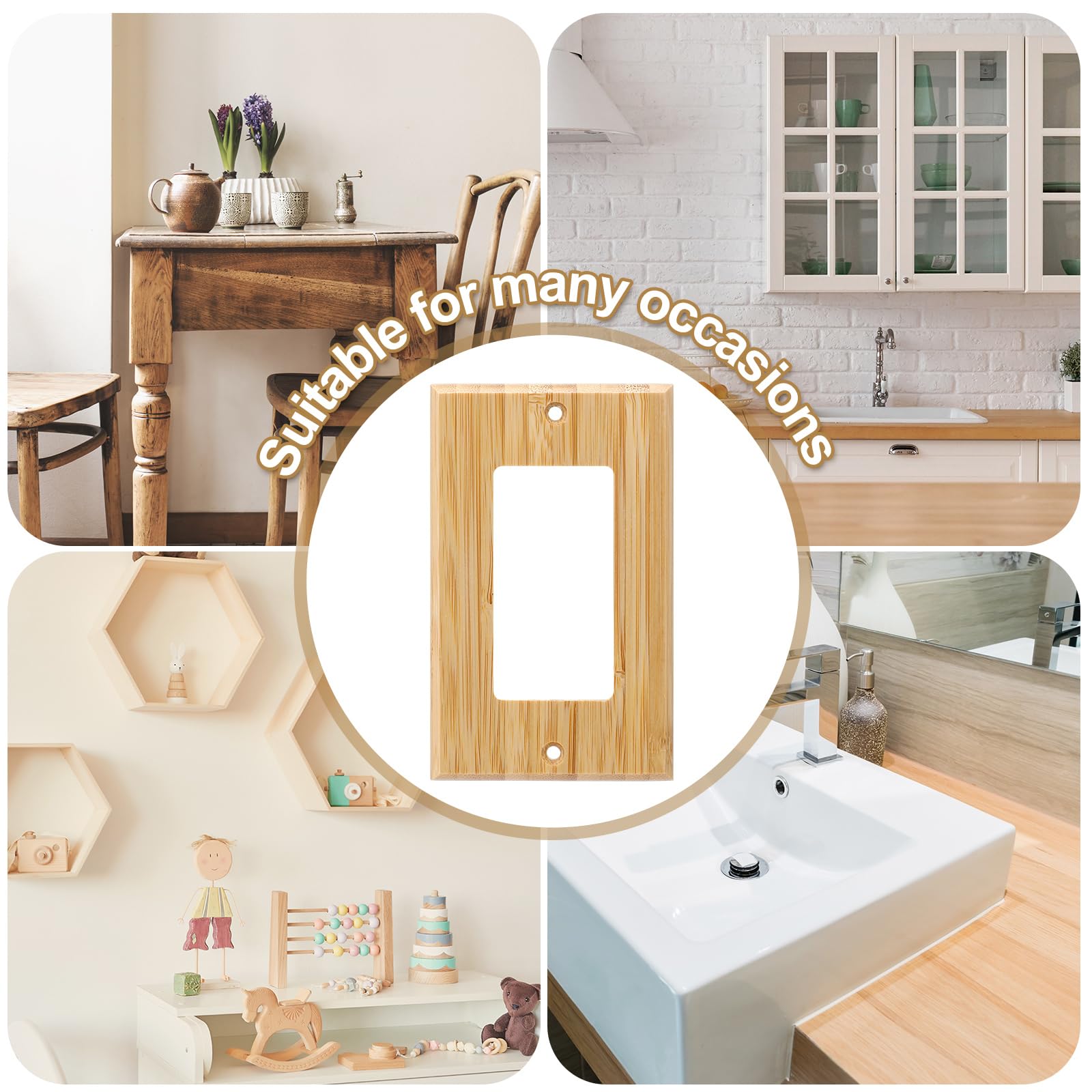 10-Pack Bamboo Double Outlet Light Switch Plate – 4.5" X 2.76", Natural Wood Wall Cover For Home, Kitchen, Bedroom