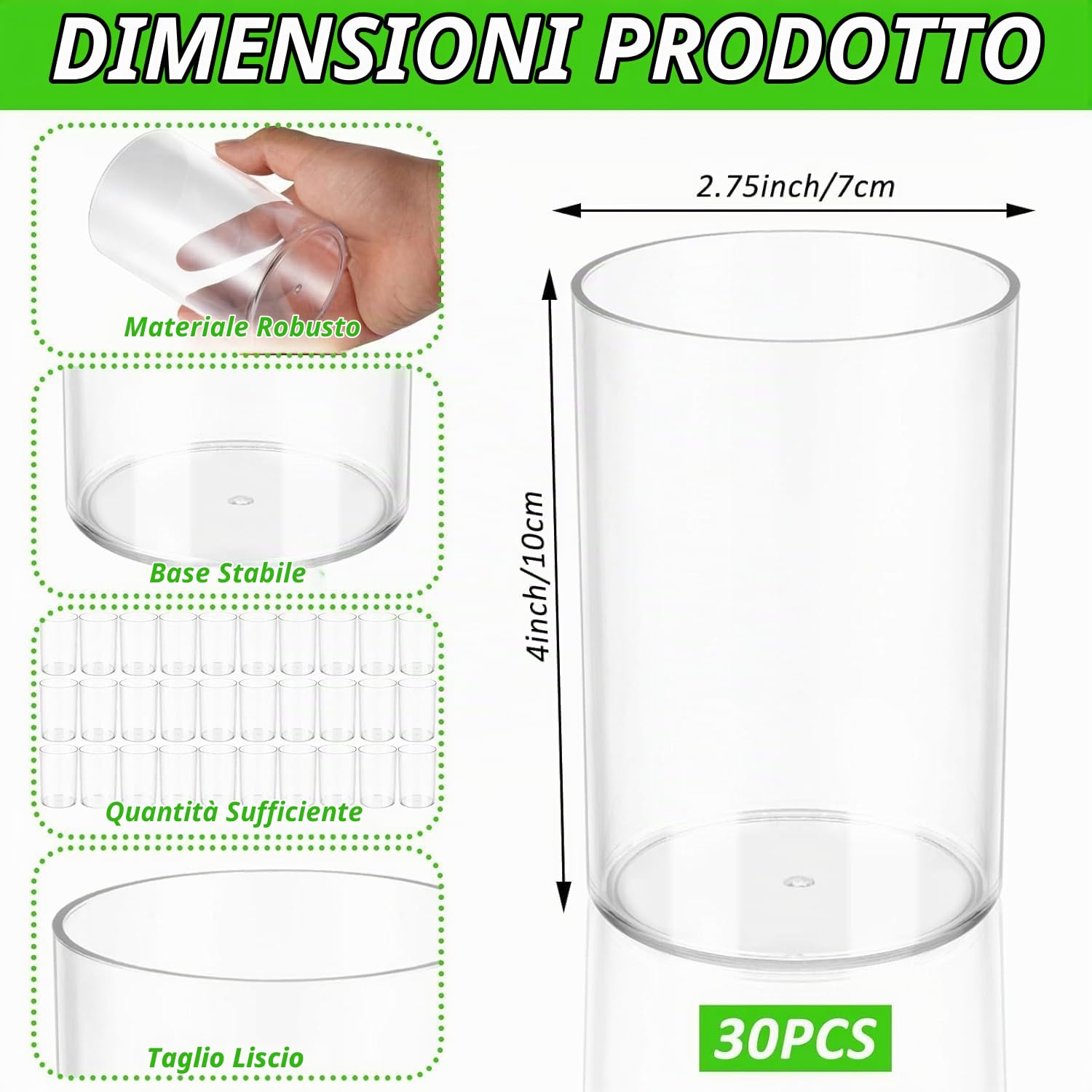 30 vasi cilindrici in plastica da 10 cm, in acrilico, piccoli contenitori trasparenti per fiori, portacandele rotondi e larghi, centrotavola per casa, ufficio, decorazione per matrimoni
