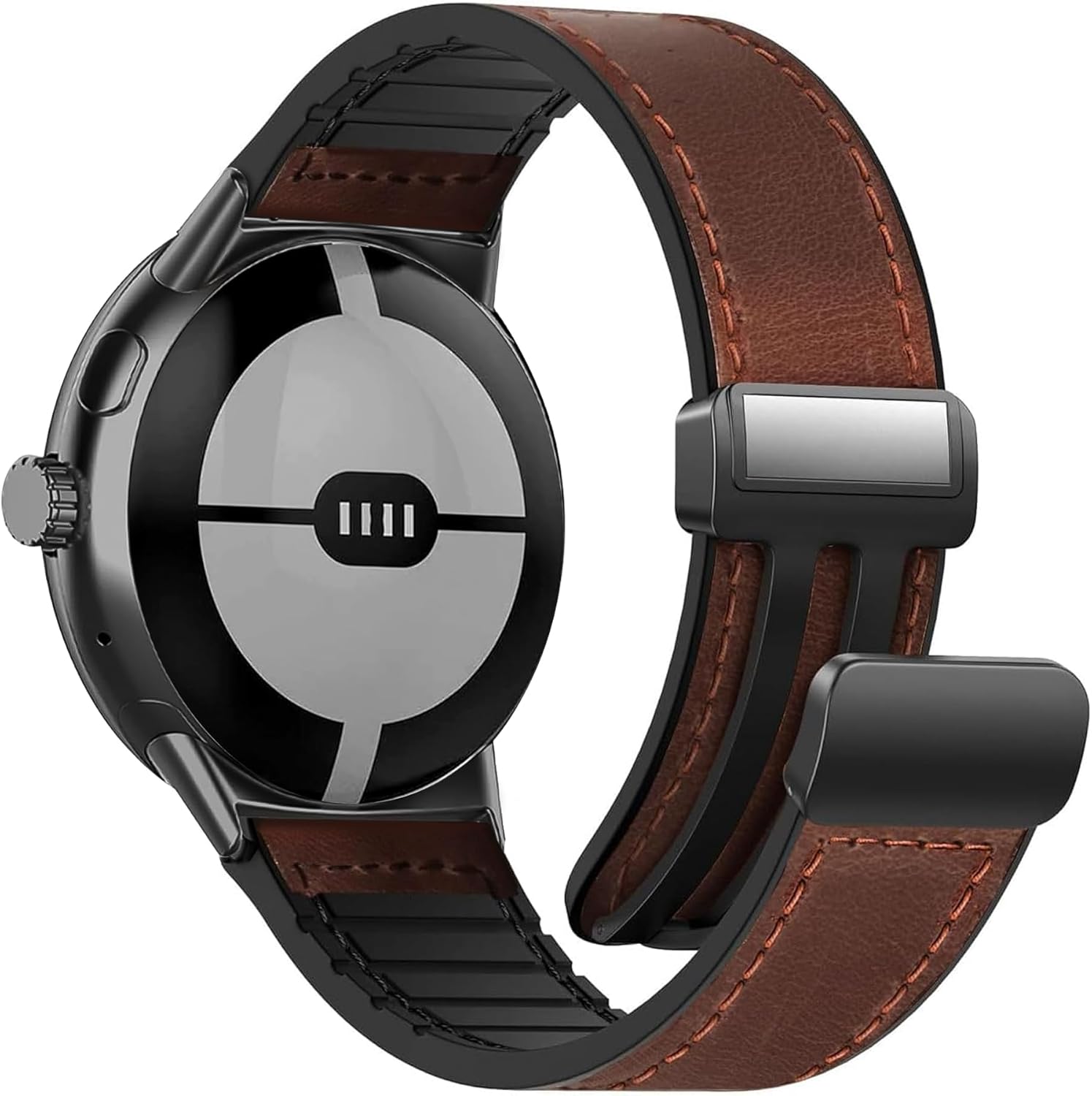 magnetic leather watch band compatible with google pixel watch 3 45mm/ google pixel watch 2 3 1 41mm magnetic buckle design adjustable wristbands accessories replacement straps for men women dark brown pixel watch 45mm