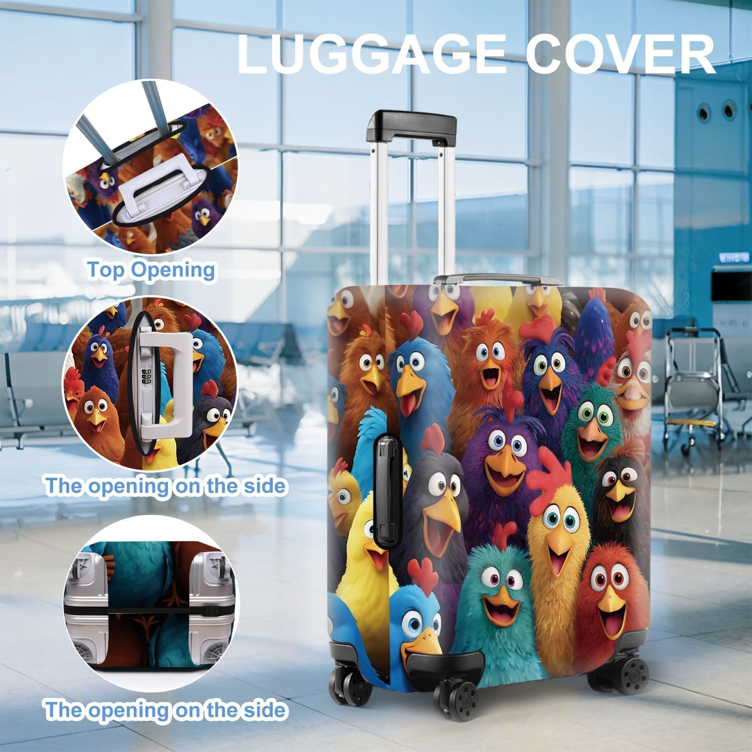 Colorful Chicken Luggage Cover for Suitcase 24-26 Inch – Cute Cartoon Animal Travel Suitcase Protector – Vibrant Anti-Scratch Washable Luggage Sleeve with Funny Rooster Design,M image 3