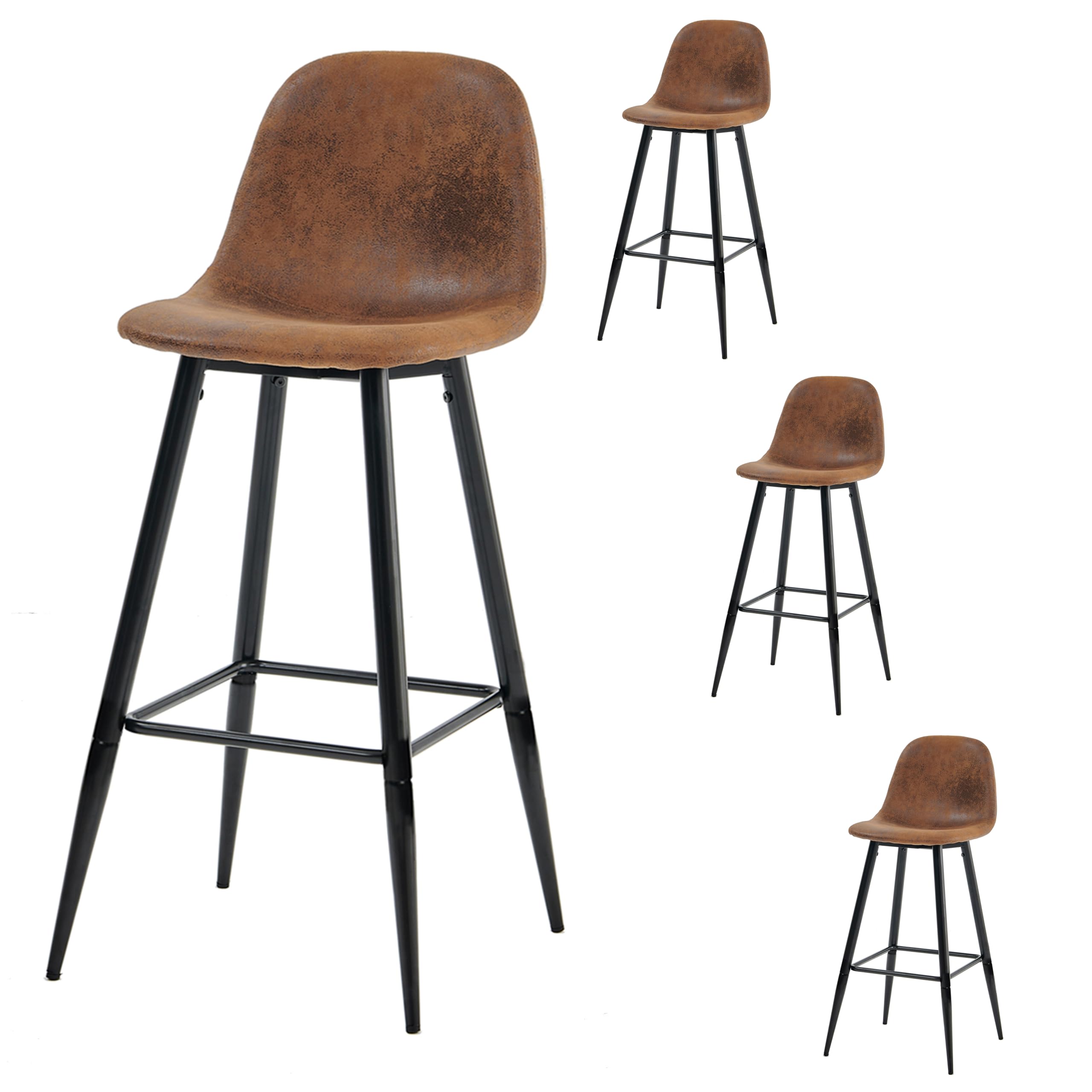 Meuble Cosy Lot de 4 Tabouret de Bar Rétro Vintage avec Dossier et Repose-Pieds, Sièges Rembourrés, Style Industriel, Chaises Hautes en suédine Marron, 49x42.5x103.5cm