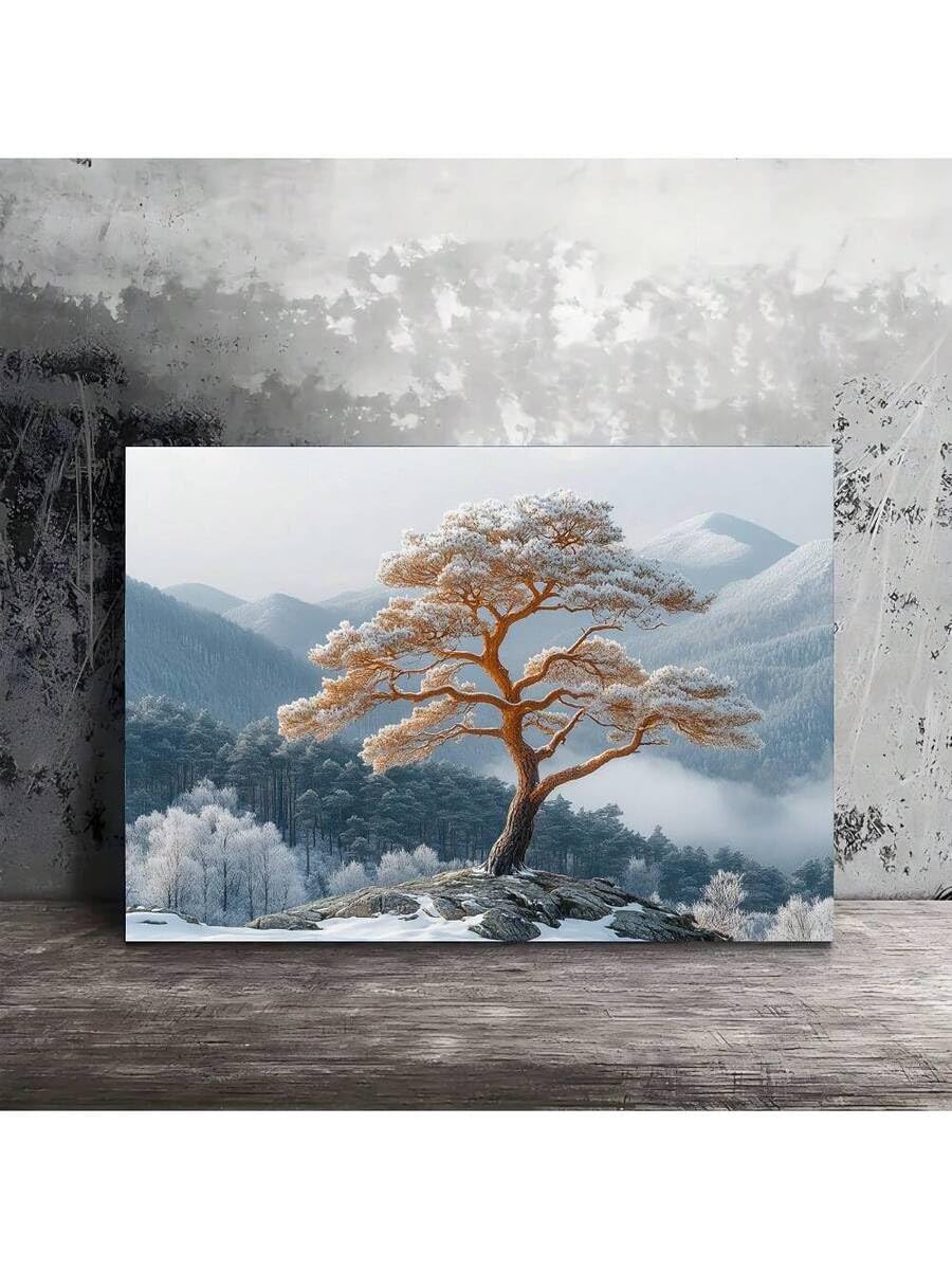lianyibo Obraz na płótnie "bajkowy zimowy krajobraz", nadruk majestatycznego krajobrazu śnieżnego lasu górskiego, dekoracyjny plakat do biura (50 x 75 cm/bez ramki)