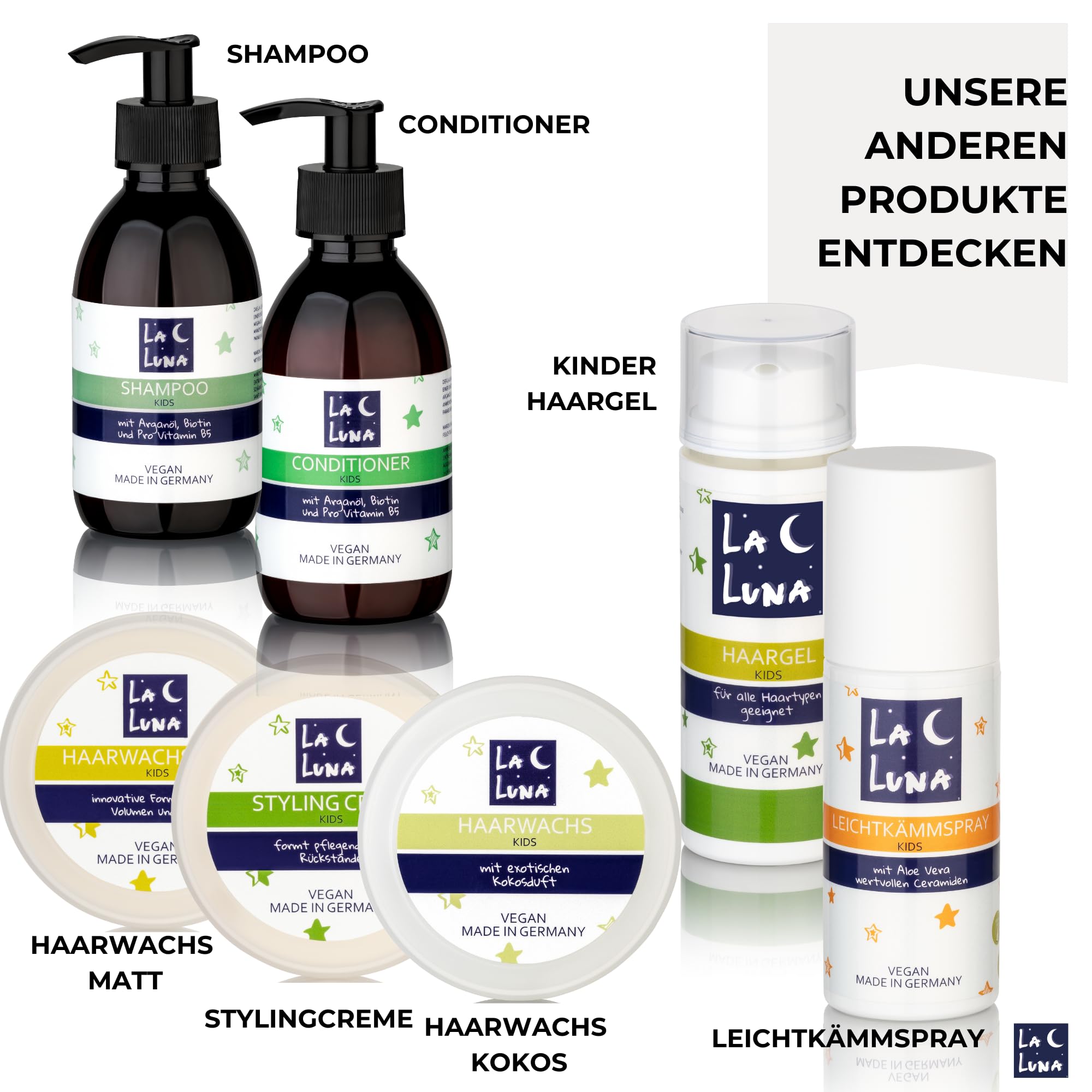 LA LUNA® Lekki spray do włosów dla dzieci, kompatybilny z aloesem, cenne ceramidy, intensywna pielęgnacja, nie kopią włosów, wegański, pielęgnacja włosów dla dzieci, dla chłopców i dziewczynek, do każdego typu włosów, pielęgnacja włosów