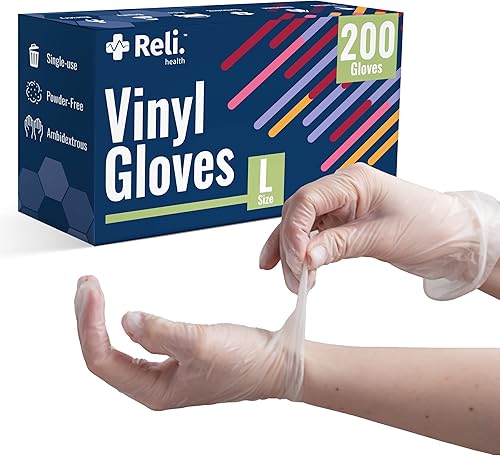 Reli. Guantes de vinilo, grandes, paquete de 200, S, M, L, XL, disponibles, guantes de vinilo grandes, desechables, sin látex, sin polvo, guantes