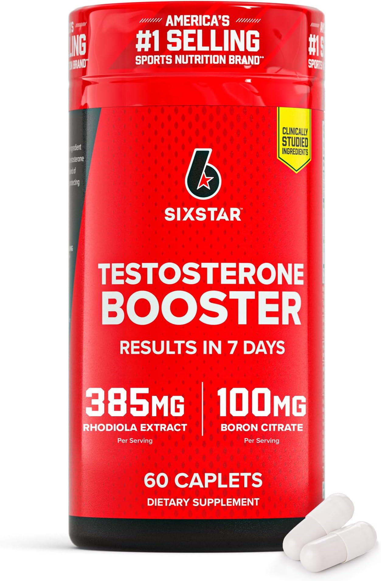 Six Star Nutrition Testosterone Booster for Men with Rhodiola Extract and Boron Citrate - Male Gym Workout Supplements for Muscle Growth, Stamina & Energy - 60 Pills